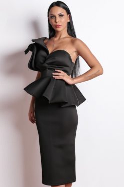 Sukienka midi ozdobne ramię czarna (7)